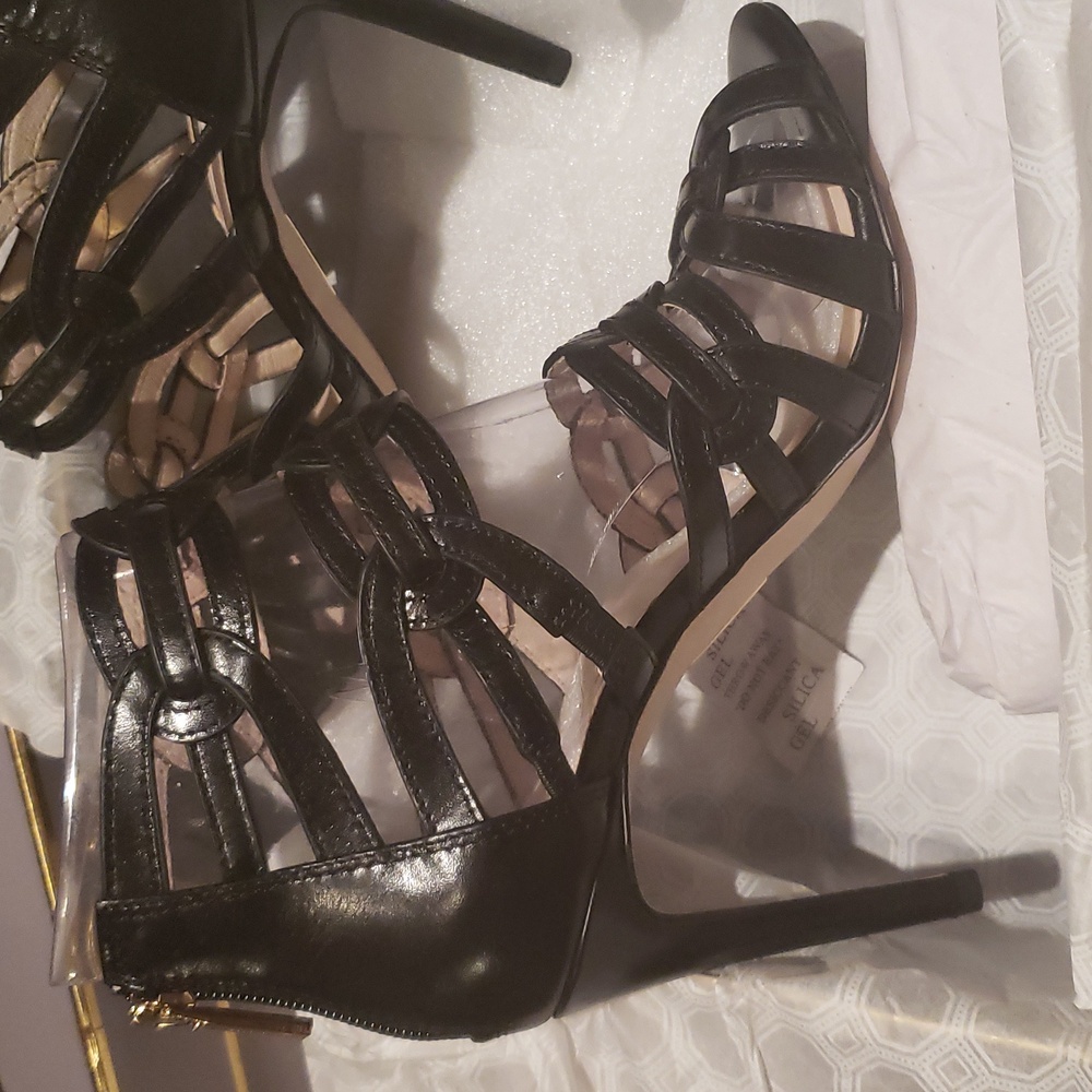 Louise et Cie New Sandals Leather Strappy Stilettos Heels BLACK Women's Sz 8 - Picture 11 of 16